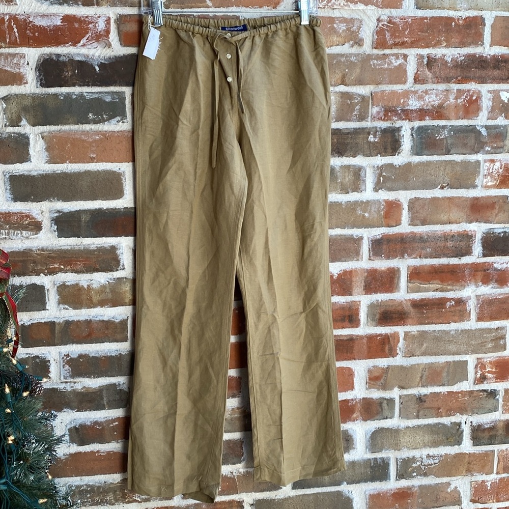 COTTONWORLD Wide Leg Linen Blend Casual Pant in Khaki
